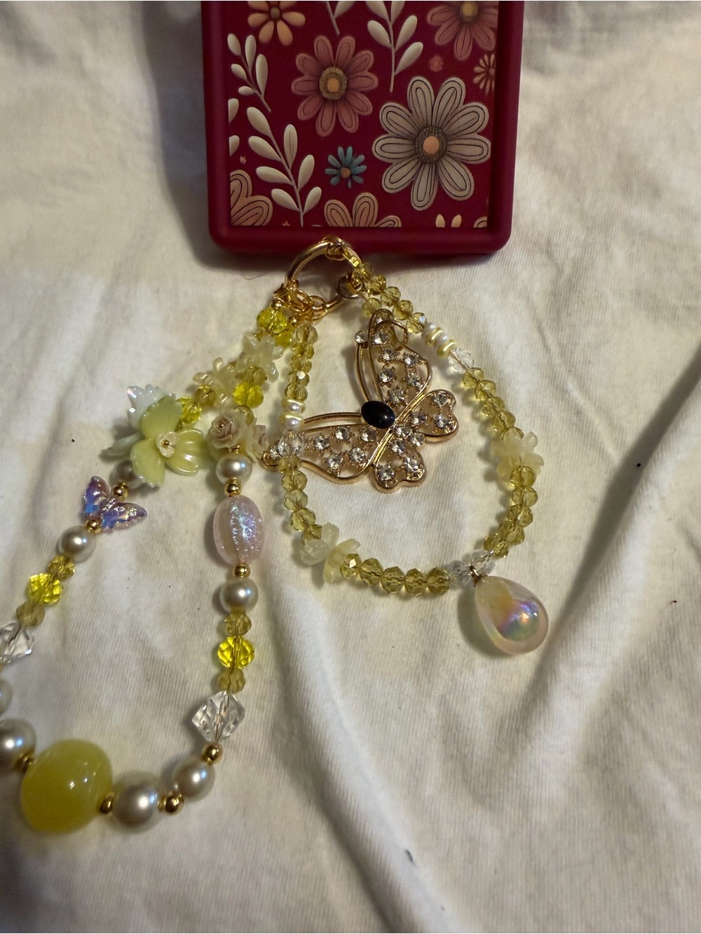 Yellow Crystal Butterfly Charm phone or keychain
